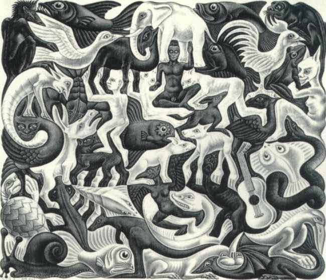 Мориц Корнелис Эшер. Мозаика-2 — Maurits Cornelius Escher. Mosaic II. Cordon Art, Baarn, Netherlands — LINK: Таукитяне и все остальные
